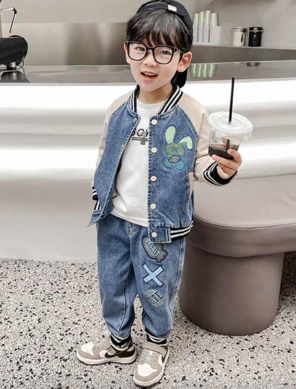 Bunny denim baseball jacket two-piece suit