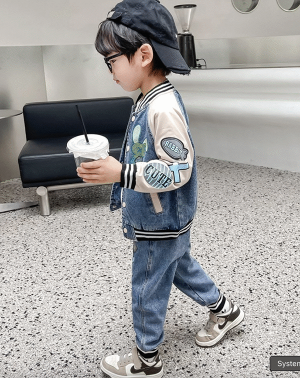 Bunny denim baseball jacket two-piece suit