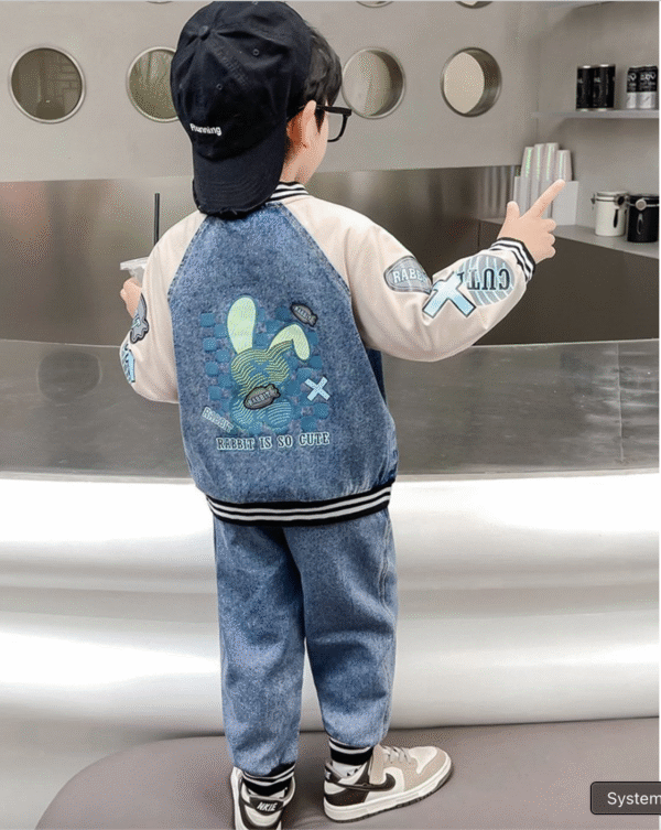 Bunny denim baseball jacket two-piece suit
