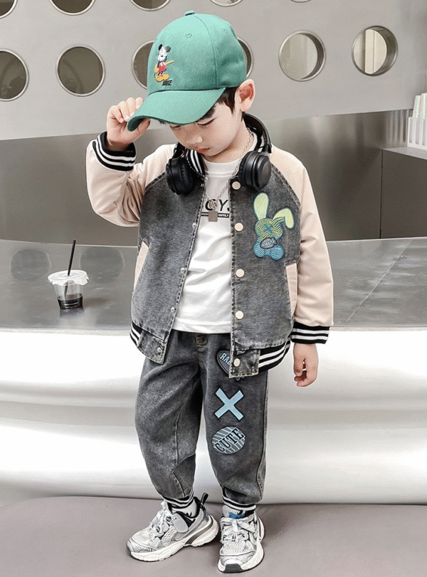Bunny denim baseball jacket two-piece suit
