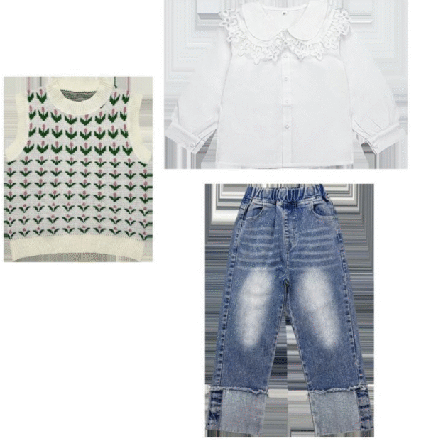 Flower knitted vest three-piece set