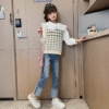 Flower knitted vest three-piece set