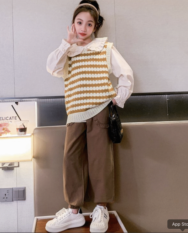 Contrast color wavy pattern vest three-piece set