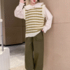 Contrast color wavy pattern vest three-piece set