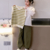 Contrast color wavy pattern vest three-piece set