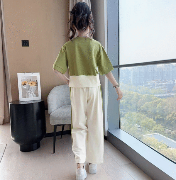 Cartoon contrast color stitching two-piece suit