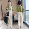 Cartoon contrast color stitching two-piece suit