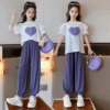 Flower Heart Top Purple Pants Set