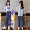 Flower Heart Top Purple Pants Set