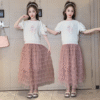 White knitted top + sequin skirt