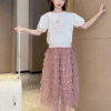 White knitted top + sequin skirt