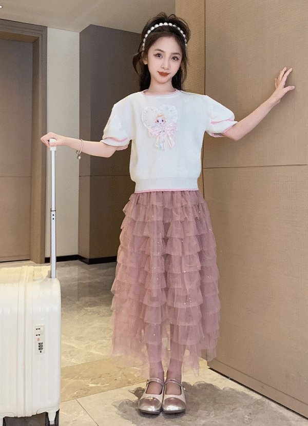 White knitted top + sequin skirt