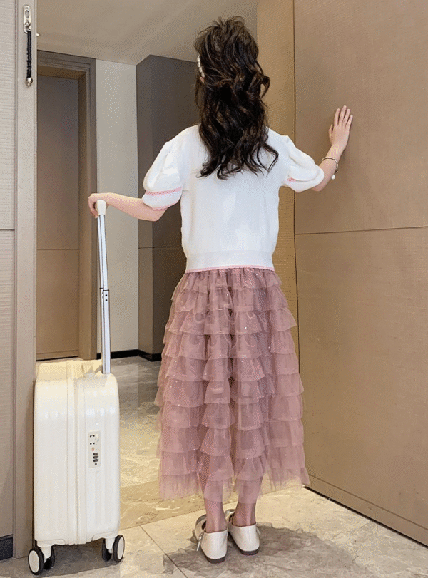 White knitted top + sequin skirt