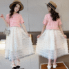 Striped knitted short-sleeved skirt suit
