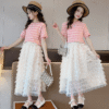 Striped knitted short-sleeved skirt suit