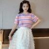 Colorful knitted double-layer flying sleeve skirt suit