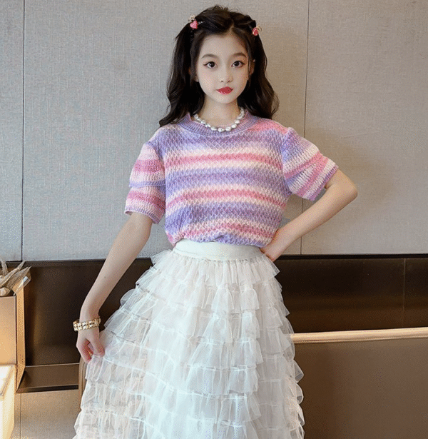 Colorful knitted double-layer flying sleeve skirt suit