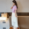 Colorful knitted double-layer flying sleeve skirt suit