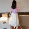 Colorful knitted double-layer flying sleeve skirt suit