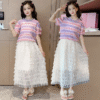 Colorful knitted double-layer flying sleeve skirt suit