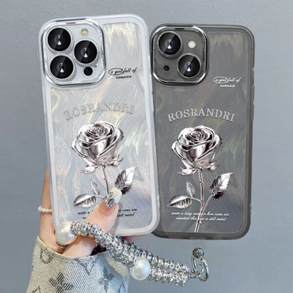 Lens Protect Cover With Chain Camlet Rose Flower Phone Case Cover for iPhone 7 8 Plus XS XR 11 12 13 14 15 16 Pro Max