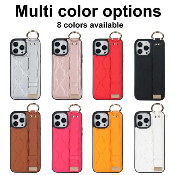 Luxury Wave Puffer Leather Back Cover With Strap Phone Case for iPhone  Cover for Samsung