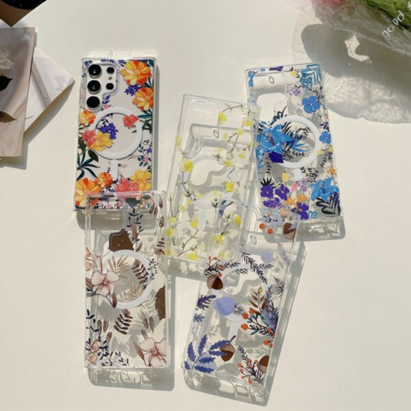 Fashion Transparent IMD Magnetic Flower Phone Case for Samsung Galaxy S24 S23ultra S22