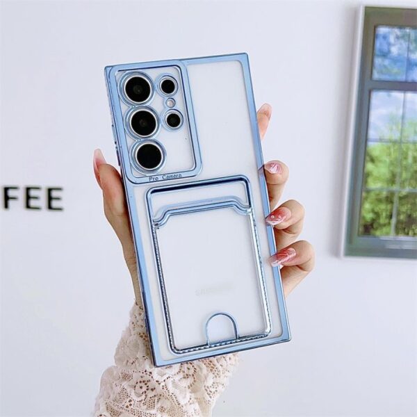 Electroplate Card Slot Transparent Phone Case for Samsung Galaxy S24 ultra S23