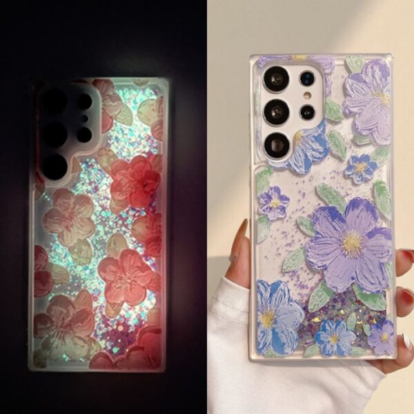 Fashion Luminous Quick Sand Oil Painting Flower Mobile Phone Case Cover for Samsung S24 S23 ultra S22 S21 Note20 A13 A32 A50 A51