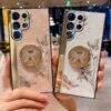 Luxury Electroplate Holder Marble Butterfly Phone Case for Samsung Galaxy S24 S23 ultra S22 S21