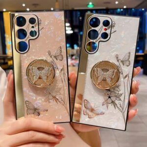 H2926bc5c755341259d13d8f1857c8148m Luxury Electroplate Holder Marble Butterfly Phone Case for Samsung Galaxy S24 S23 ultra S22 S21