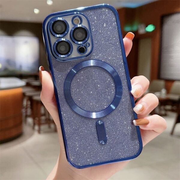 Electroplate Magnetic Phone Case Glitter Shockproof Back Cover With Lens Film Protect