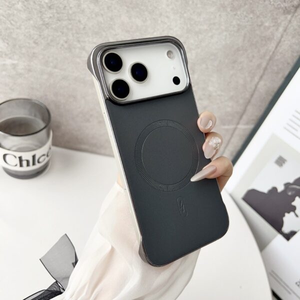Electroplate Frameless Magnetic Leather Mobile Phone case for iPhone 13 14 15 16 Pro Max 17 Air Hard Ultrathin Cover