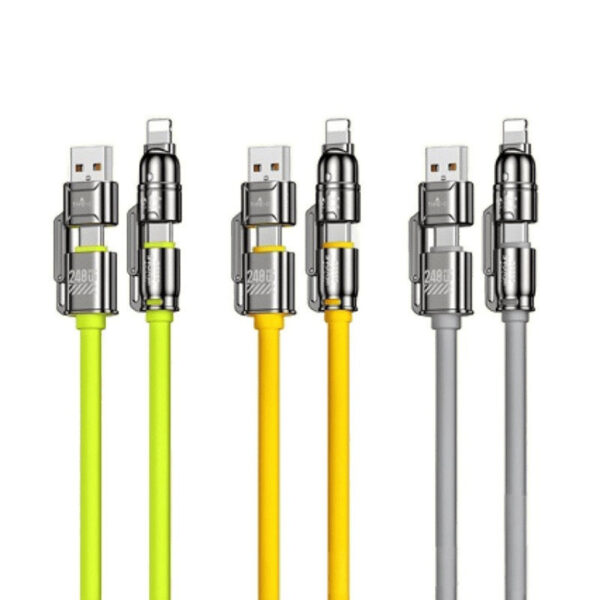 H2ea6b5e4c6334bd999739707d8c63f95F 240W Fast Charging 4 in 1 Double Type C Data Cable PD High Quality 1M 2M USB Silicone Charger Cable for iPhone Samsung
