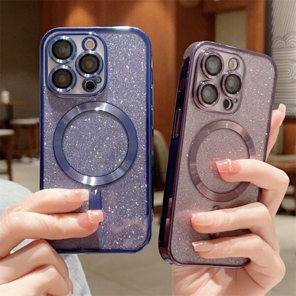Electroplate Magnetic Phone Case Glitter Shockproof Back Cover With Lens Film Protect