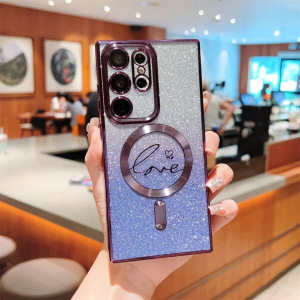 Luxury Electroplate Glitter Magnetic Mobile Phone case for Samsung S25 ultra S24 Plus S23 S22 Shockproof Soft TPU Back Cover