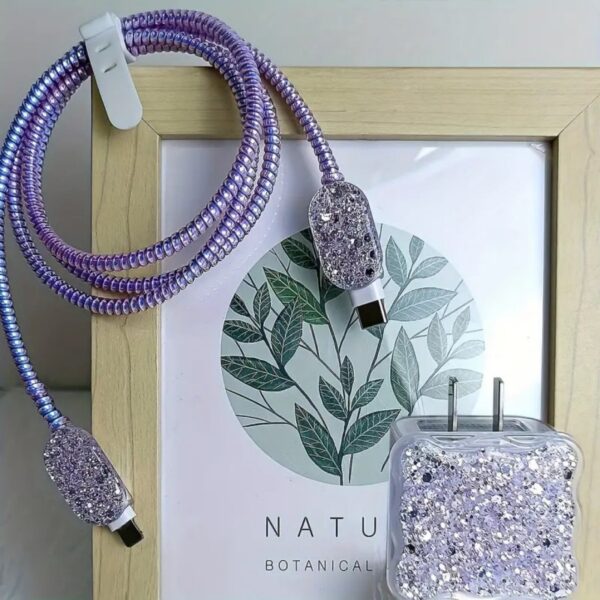 H3953a3ef23194270b7897e1ced6f60353 Fashion Glitter US Standard Two Pins Charger Protectors Cover for iphone , 20w Fast Shockproof Charger Protector Plug and Cabl