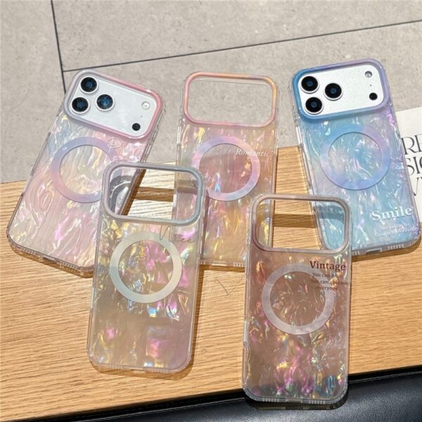 H3be99a97db8e48caa155dcfb3f004268Y Luxury Glitter Shell Magnetic Mobile Phone Cases for iPhone 17air 16 15 14 Pro Max Shockproof Cover Sparkle Protective Back