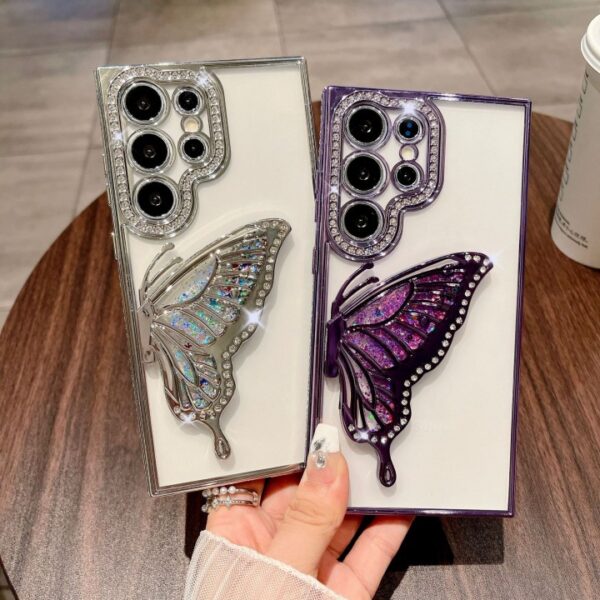 Luxury Fashion Glitter butterfly Diamond Lens Protect Phone case for iPhone 16 Pro Max Back Cover for Samsung S24 ultra