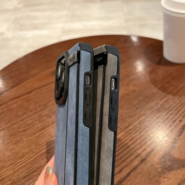 H3dde0de0a5504fc98c8b9d6a89086d59H Lambskin Leather Suede Mobile Phone Case With Strap Holder Back Cover for iphone 16 15 Pro Max 14 13 12 11 XS XR