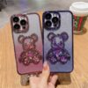 H4178c0b65b6c45c694a41bac31c1e618j Fashion Electroplate Quick Sand Glitter Bear Mobile Phone Case for iPhone 16 15 14 13 12 11 Pro Max XS XR Protect Back Cover