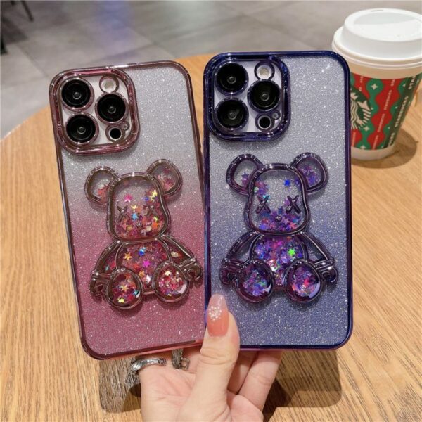 H4178c0b65b6c45c694a41bac31c1e618j Fashion Electroplate Quick Sand Glitter Bear Mobile Phone Case for iPhone 16 15 14 13 12 11 Pro Max XS XR Protect Back Cover