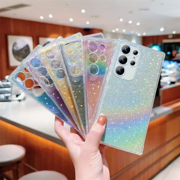 Luxury Glitter Laser Gradual Change Rainbow 2 in 1 TPU Mobile Phone Case Cover For Samsung S21 S22 S23plus S24 S25Ultra A12 13