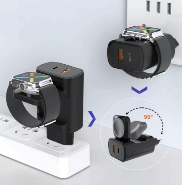 H4449b5d743114896b3642b5fd95731e4X Multifunction Portable 2 in 1 Watch Wireless Charger 30W PD Fast Charging Plug Mobile Phone Power Adapter for iPhone samsung