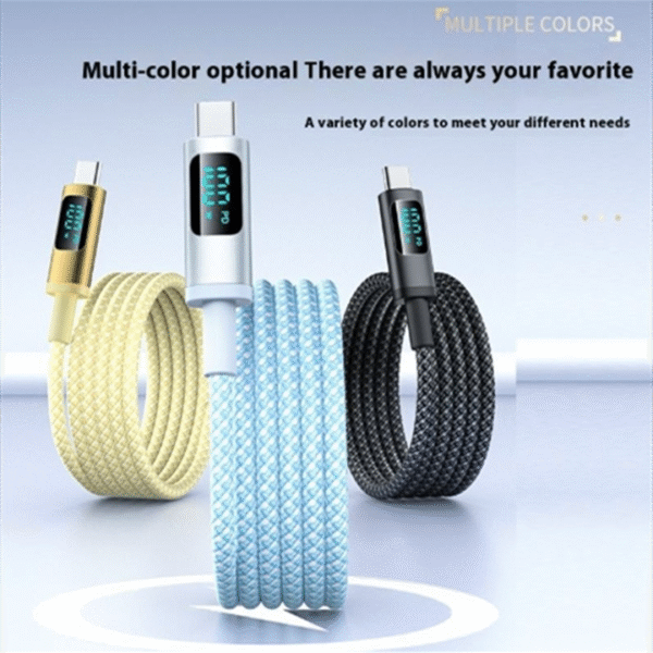 5A Nylon LED Digital Display PD Fast Charging 100W Type C Data Cable 1M Mobile Phone Tablet Computer USB Cable