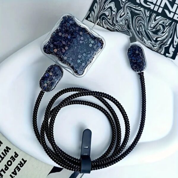 H52ccf65155e04730a9ce035589ea4e4cu Fashion Glitter US Standard Two Pins Charger Protectors Cover for iphone , 20w Fast Shockproof Charger Protector Plug and Cabl