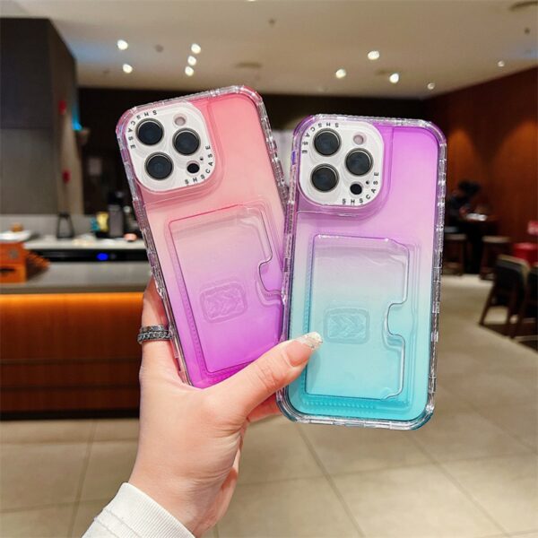 New Gradual Colours 3 in 1 Card Slot Transparent Phone case for iPhone  clear TPU PC Protect Back Cover