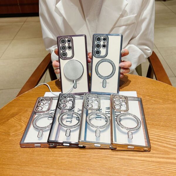 Luxury Side Diamond Crystal Glitter Ring Magnetic Mobile Phone Case for Samsung Galaxy S24 ultra S23 S22