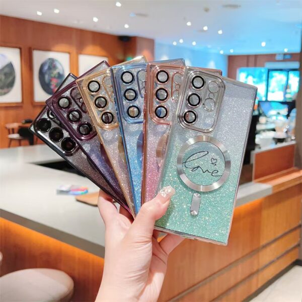 Luxury Electroplate Glitter Magnetic Mobile Phone case for Samsung S25 ultra S24 Plus S23 S22 Shockproof Soft TPU Back Cover