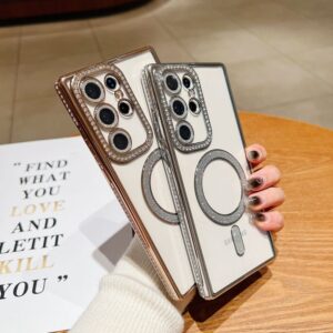 H5bfa7f3276e74dcaab6db9db14999bc4w Luxury Side Diamond Crystal Glitter Ring Magnetic Mobile Phone Case for Samsung Galaxy S24 ultra S23 S22